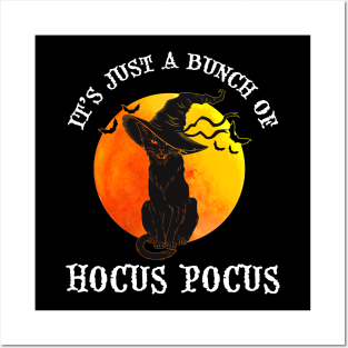 Vintage Halloween Black Cat It's Just A Bunch Of Hocus Pocus Shirt Posters and Art